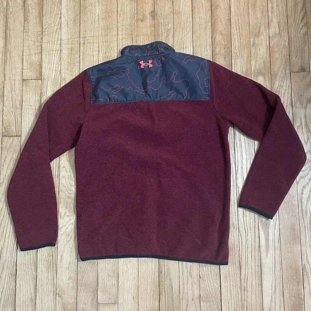 UA‎ UNDER ARMOUR Boys' LS Camo Twist Zip Fleece Top Youth XL Red